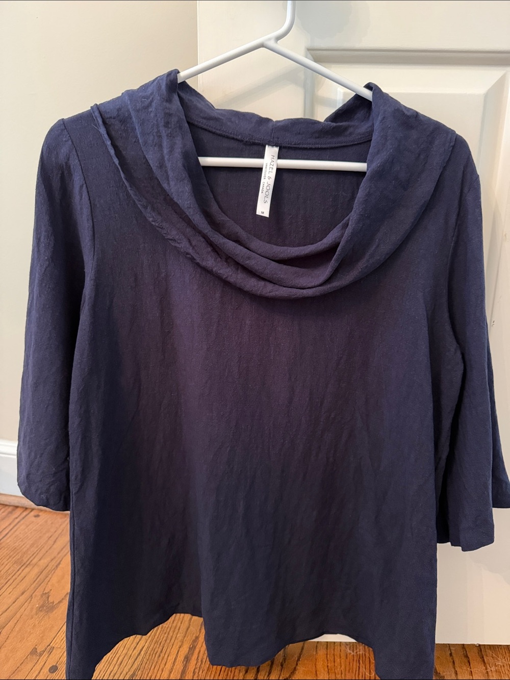 Hazel & Jools Vancouver sz M 100% linen blue top relaxed cowl neck lagenlook